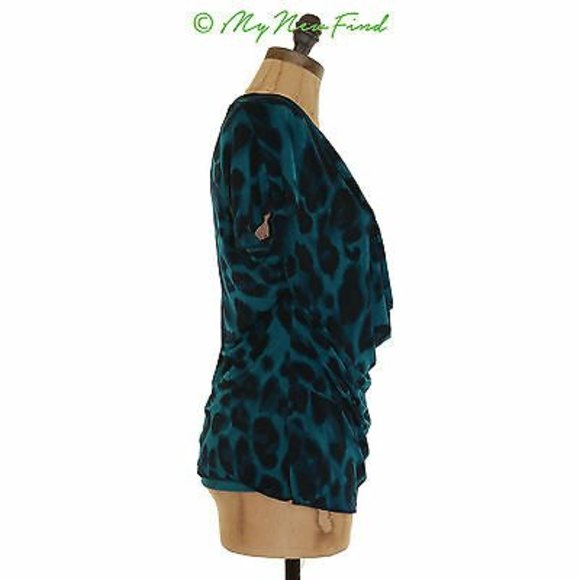 Sandra & Andre Top Size M Drape Neck Cap Sleeve Animal Print Green EUC B66 - Picture 2 of 3